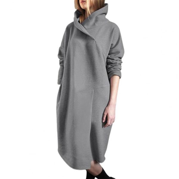 

casual dresses women sweatshirt dress solid color simple autumn winter loose long sleeve hooded streetwear, Black;gray