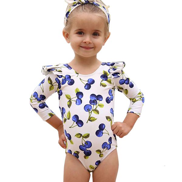 Crianças menina bolha manga comprida crianças swimwear uma peça guarda erupção para bebê verão banho terno upf50 pequeno maiô