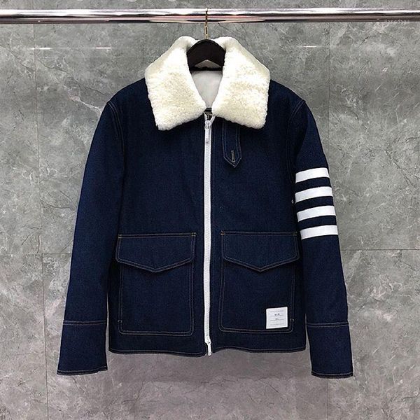 

men's jackets 2021 fashion luxur brand jacket winter warm casual wool liner coat cashmere thick fur collar striped solid men clothes, Black;brown