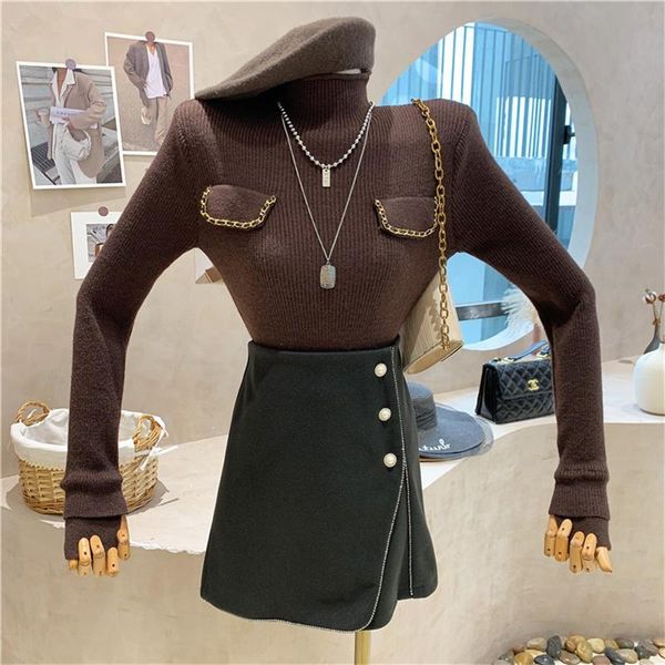 

women's sweaters niche design clothing 2021 autumn half-high neck long-sleeved sweater all-match slim slimming bottoming, White;black