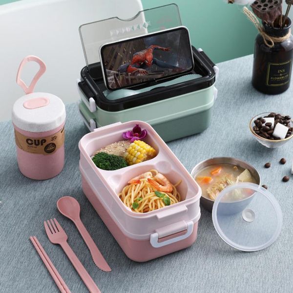 

dinnerware sets lunch box with cutlery bento soup bowl for student office worker insulated double-layer storage container