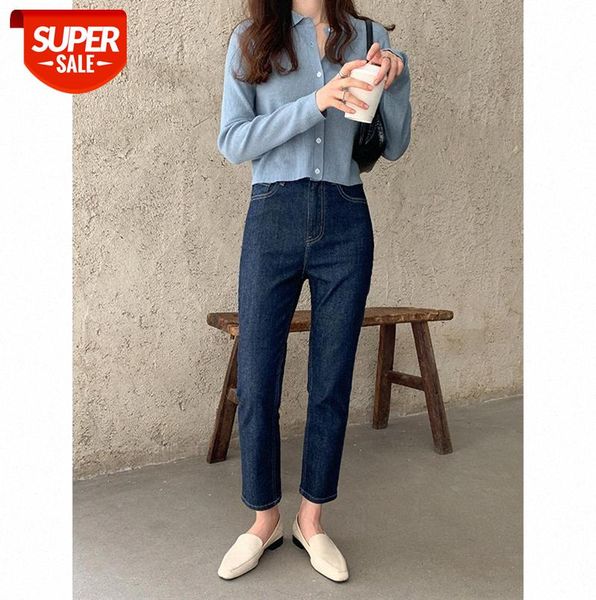 

tg blue washed jeans women's slim and thin high-waisted straight cropped trousers 12560 #ak9t, Black;gray