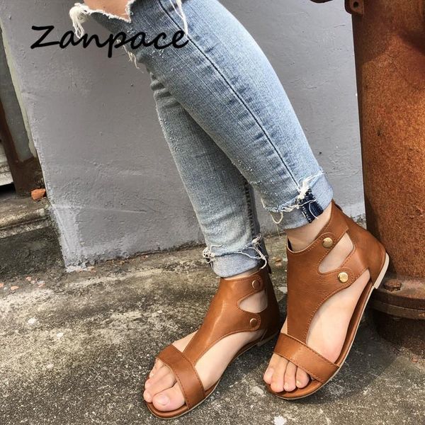 

zanpace women sandals summer casual leather sandalias gladiator plataformas flat beach flip flops big size, Black