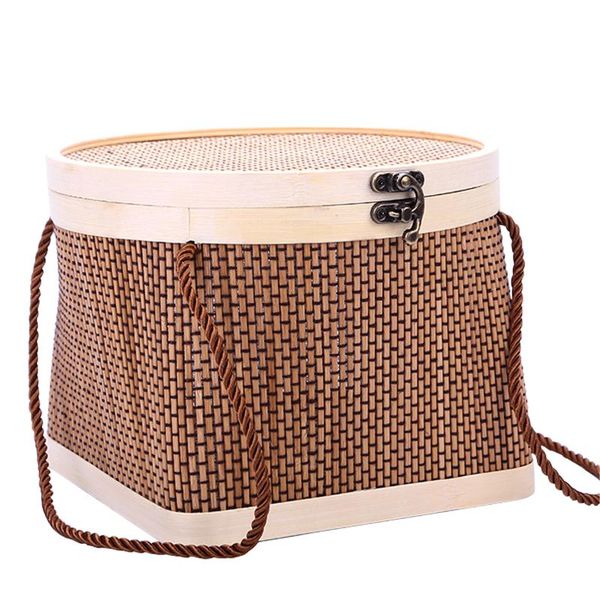 

storage baskets portable outdoor picnic accessories bamboo with lid country style food living room party gift carry handle woven basket
