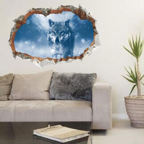 

wall stickers broken snow wolf hole for office living room bedroom home 3d decoration diy animal scenery mural art decals