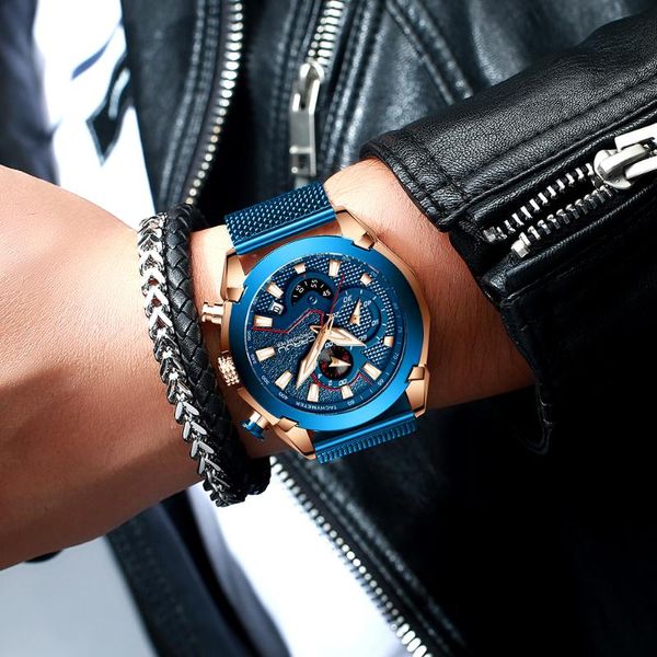 

wristwatches watches luxury calander business watch mens chronograph sport leather men's luminous quartz, Slivery;brown