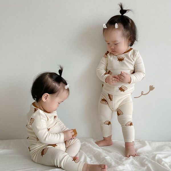 

clothing sets 2021 autumn long sleeve baby clothes set cartoon print t shirt + leggings 2pcs boys cotton pajamas suit cute girls tracksuit, White