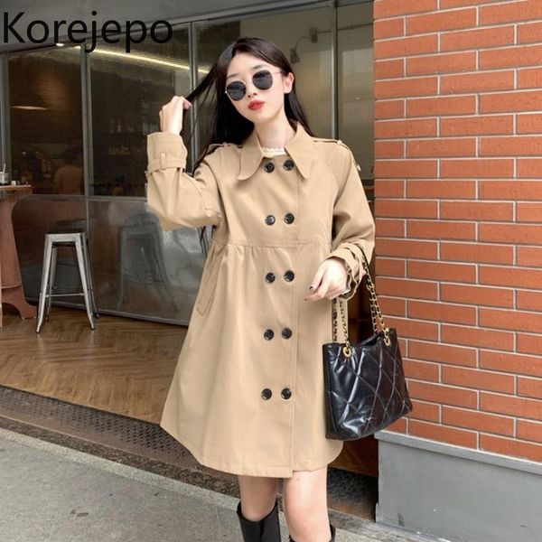 

women's trench coats korejepo women khaki windbreaker jacket 2021 spring autumn korean chic retro gentle style mid-length temperament l, Tan;black