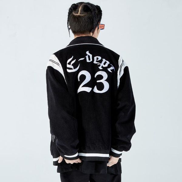 

men's jackets european and american letter embroidery stitched corduroy jacket high street fashion brand loose lapel baseball, Black;brown