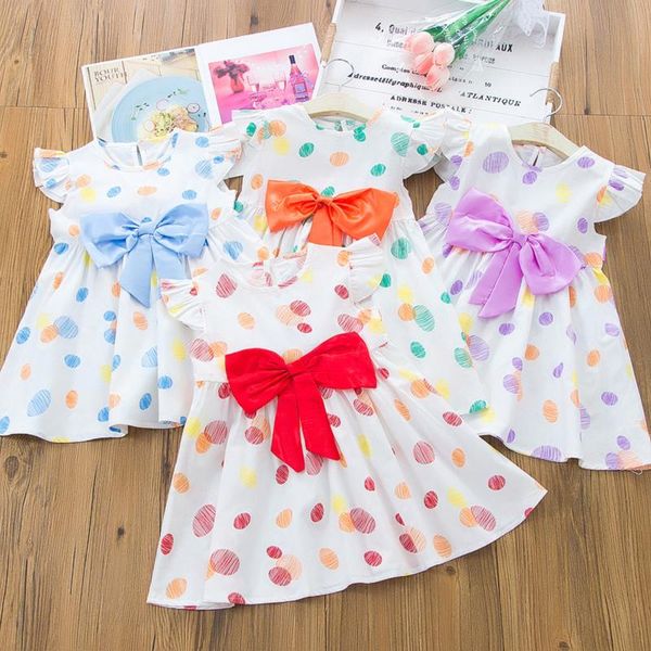 

toddler kids baby girls casual bowknot polka dot print dress party princess girl's dresses, Red;yellow