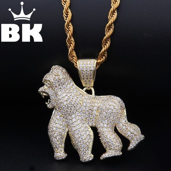 

the bling king custom gorilla mold necklace hiphop full iced out cubic zirconia gold sliver cz stone x0509, Black