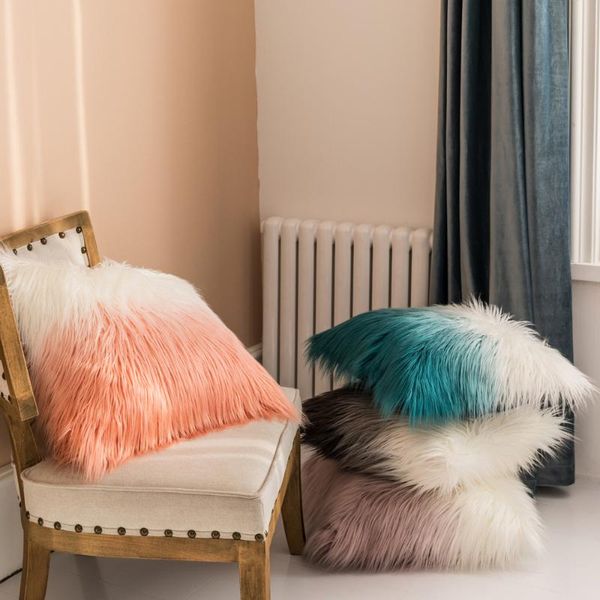 

luxury fluffy pillowcase gradient artificial wool cushion cover soft long plush throw pillow case for christmas home decorative cushion/deco