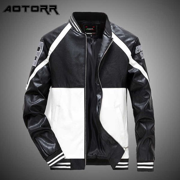 

autumn leather jackets men bomber jacket classic motorcycle bike jackets mens print patchwork casual coat 211009, Black