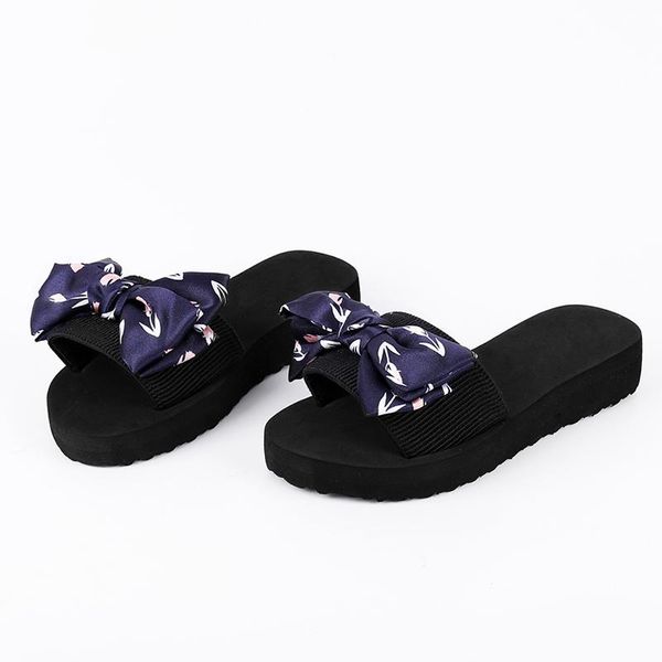 

bowknot fashion word beach slippers women's outer wear large size flat bottom non-slip sandals and, Black
