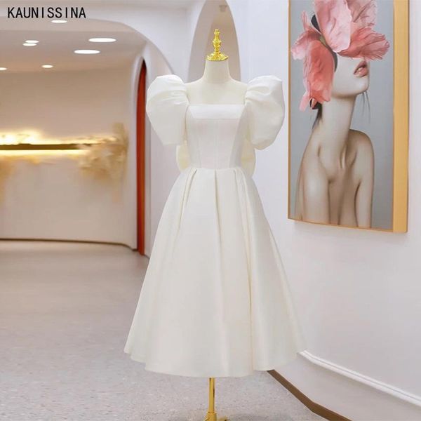

party dresses kaunissina champagne cocktail dress short puff sleeve square collar a-line gowns women elegant formal vestidos robe, White;black