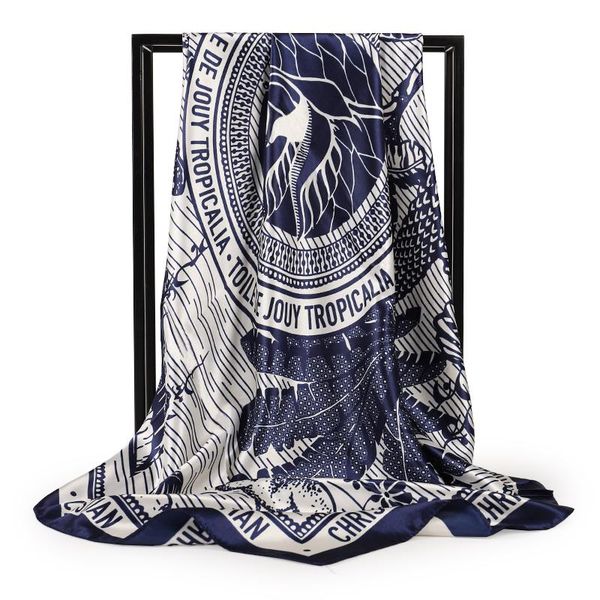 

scarves luxury fashion silk square scarf for women 90*90cm neck hair tie band bag wrap soft neckerchief hijab female foulard, Blue;gray