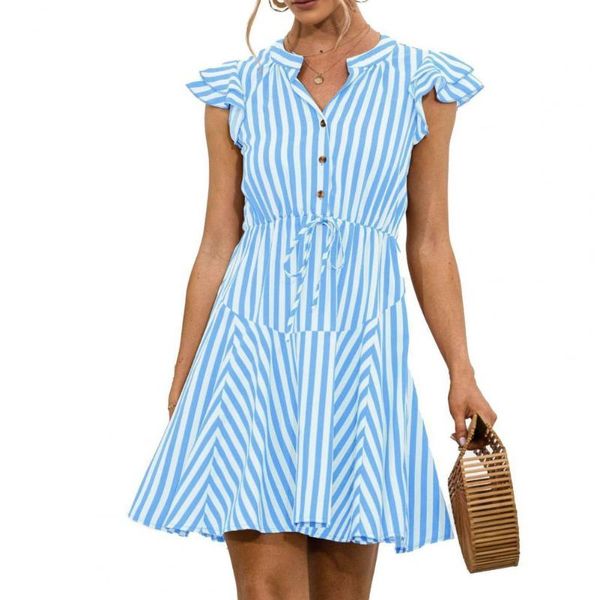 

casual dresses 2021 fashion luxury shirt dress stripe flying sleeve women v neck lace-up waist tied polyester for office daily, Black;gray