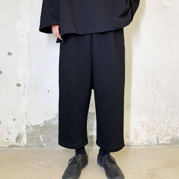 

homens cintura elÃ¡stica solta casual calÃ§as de perna larga masculino japÃ£o streetwear hip hop gÃ³tico harem corredores swe men's pants, Black