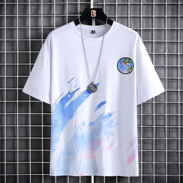 

men's t-shirt 2021 korean casual fashion trend printed round neck short sleeve, White;black