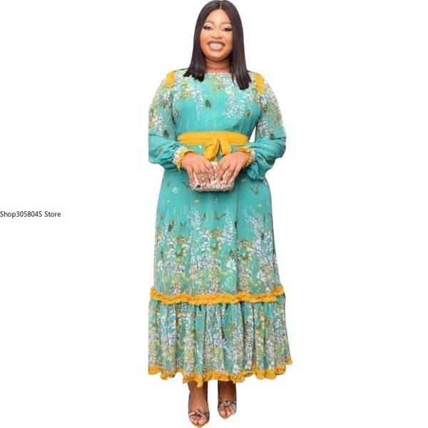 

ethnic clothing fall african print dresses for women vetement femme 2021 dashiki chiffon long maxi dress clothes africa robe with belt, Red
