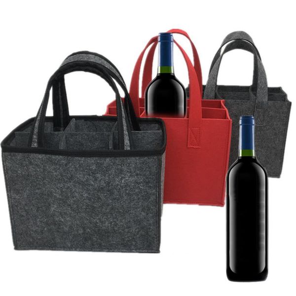 

storage bags 6 grids felt wine bag party red bottle pouch beer handbag protable wedding camping carrier package