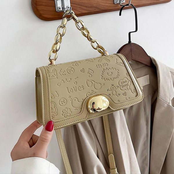 

shoulder bags solid color small pu leather flip crossbody for women 2021 thick chain handbag female travel tote bag