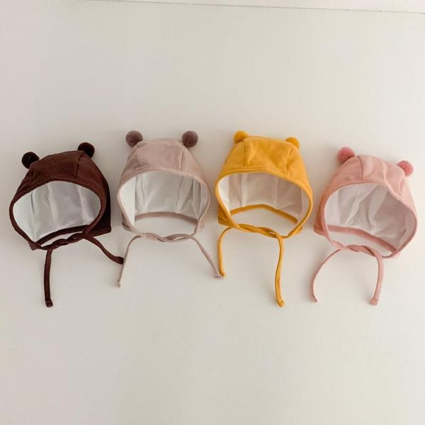 

caps & hats born hat spring autumn outdoor keep warm boys girls cute little bear ears solid color fetal cap 5, Yellow