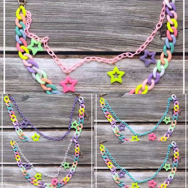 

colorful acrylic pentagram tiaodi tuku girl cute new sweet macaroni pants waist chain, Silver