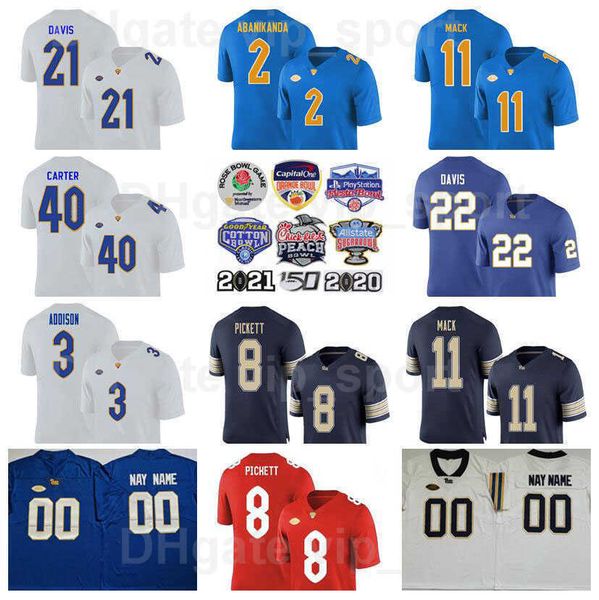 

ncaa college football pittsburgh panthers jersey men university 8 kenny pickett 2 israel abanikanda 22 vincent davis 21 aj 40 daniel carter, Black