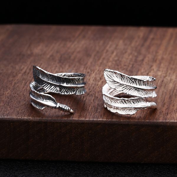 

indian style feather open ring factory wholesale s925 sterling silver jewelry fashion korean personality hipster retro