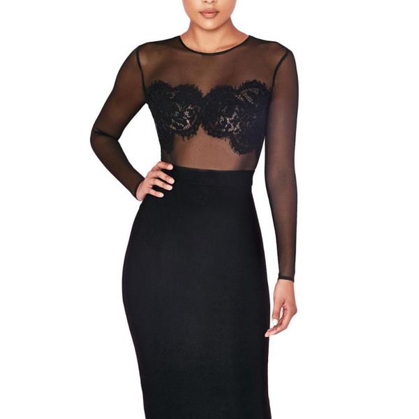 

women's jumpsuits & rompers women see through mesh bodysuit one piece long sleeves floral lace backless transparent bodysuits 2021, Black;white