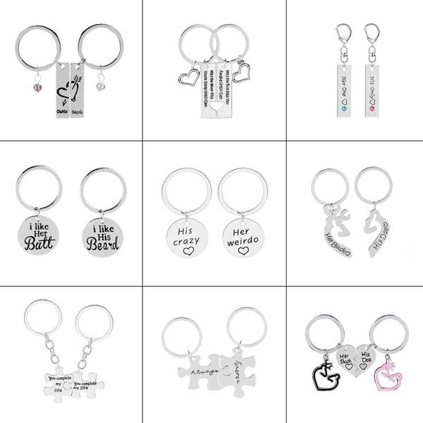 

keychains 2 pcs/set classic letter keychain i love you heart key chain couple keyring fashion jewelry valentine's gift, Silver