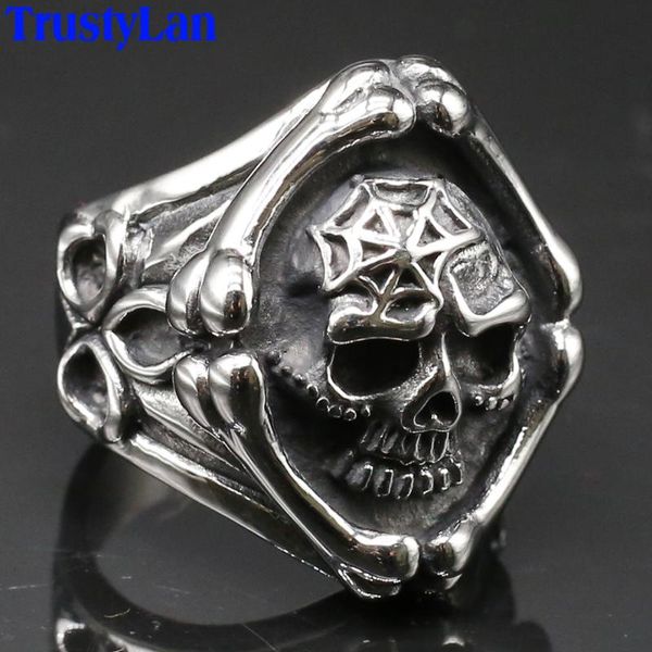 

gothic bone skull ring men solid stainless steel punk rocker boys mens skeleton rings male biker jewellery drop gift cluster, Golden;silver