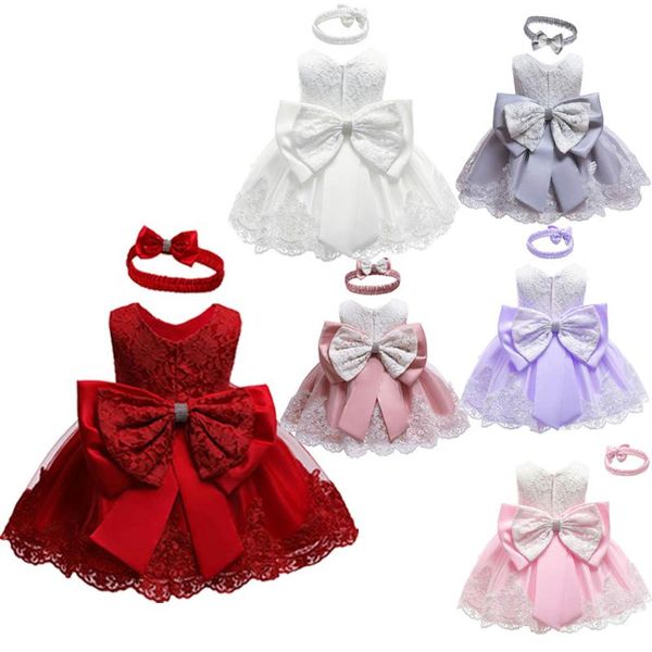 

clothes baby princess girls dress headband lace bow flowers wedding party 0-24m girl's dresses, Red;yellow