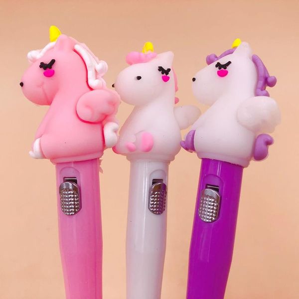

gel pens 1 pcs korean cartoon silicone pen novelty kawaii pink horse led light writing stationery canetas school office supplies