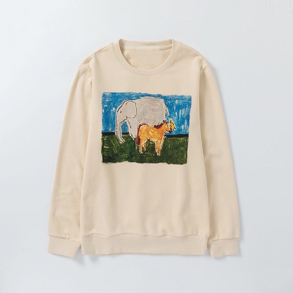 

mens fashion vintage sweatshirts men women autumn winter elephant horse print sweatshirt womens cotton terry hoodie sweatshirts, Black