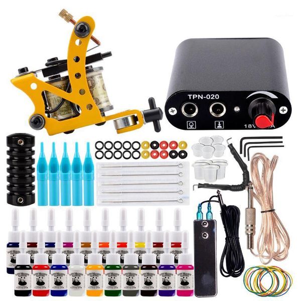 

tattoo kit complete machine set black power supply 20pcs inks pigment needles accessories lip filler1