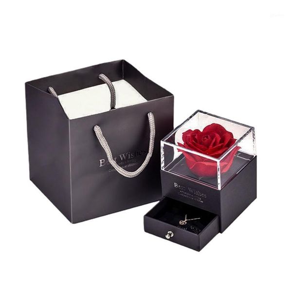 

unfade flower rose jewelry box with surprise 100 languages i love you necklace strange gift for mother girlfriend chains1, Silver