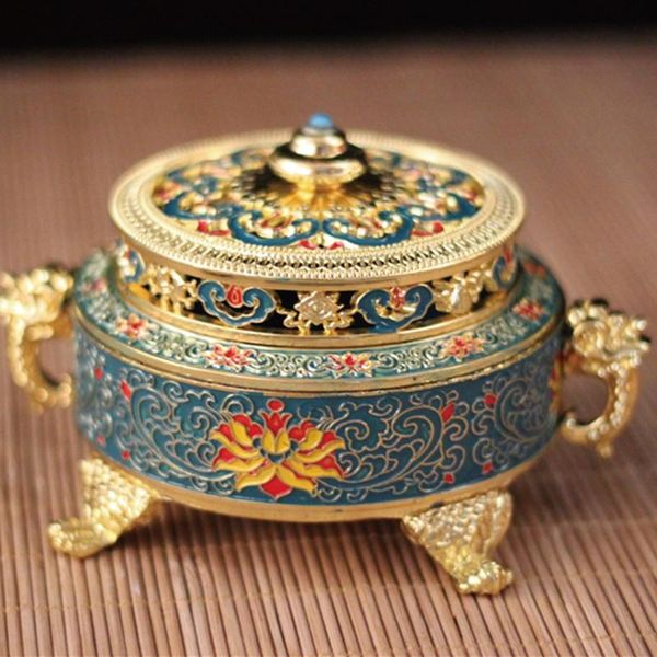 

fragrance lamps enamel copper alloy coil incense burner collectibles tibetan style painted burner/holder