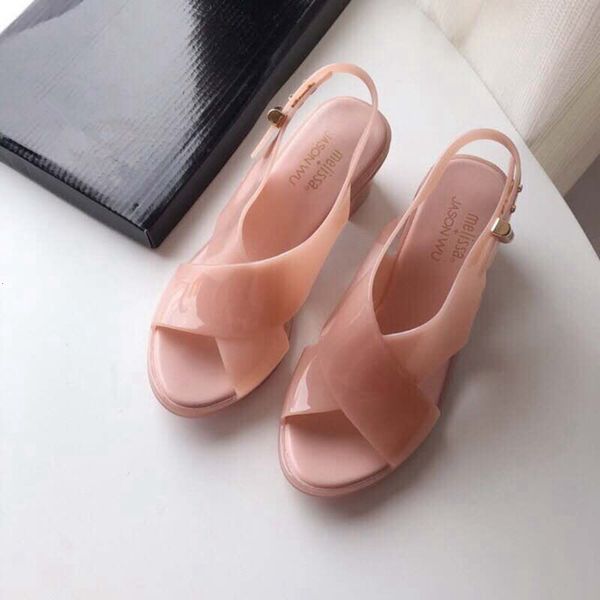 

summer melissa sandals jelly sho women's high heeled crossed with rain, Black