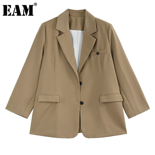 

[eam] women khaki big size pocket casual blazer lapel long sleeve loose fit jacket fashion spring autumn 1dd7116 210512, White;black