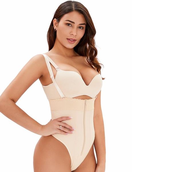 

women's shapers high waist thong body shaper bulifter tummy control shapewear lingerie plus size women slimming zipper open bust bodysu, Black;white