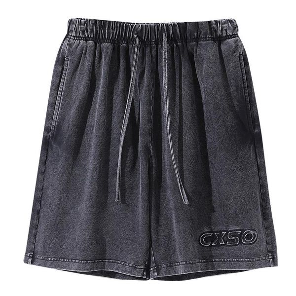 

men's shorts fashion brand sprot elastic waist casual versatile black color overalls with pocket hip hop five-point pants, White;black