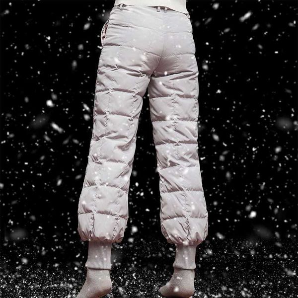 

women thick down pants female black high waist warm winter feather plus size casual pant trousers 210601, Black;white