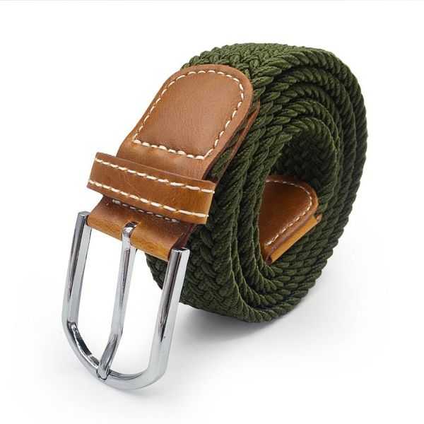 

belts men elastic stretch waist belt black canvas braided woven leather wide metal for 2021, Black;brown