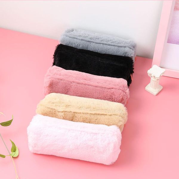 

pencil bags 1pcs cute solid color plush bag for girls stationery pencilcase kawaii school supplies