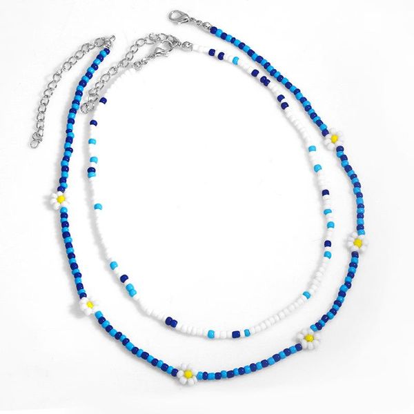 

chains boho handmade diy rice bead necklace flower lucky girl choker clavicular chain colorful female beach collier femme jewelry, Silver