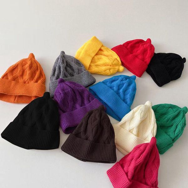 

caps & hats solid color autumn winter baby beanie knitted for toddlers children soft thicking warm kids boys girls casual 11, Yellow