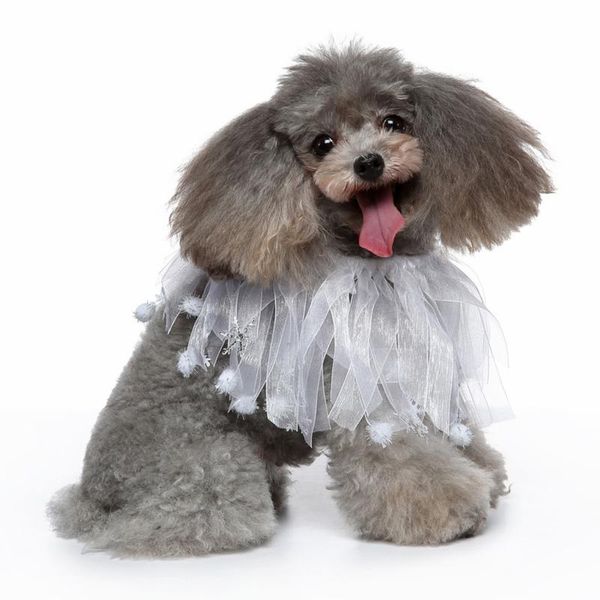 

cat collars & leads white lace pet collar with pompom ball bandana scarf accessories dress up breathable bibs for small medium dogs cats