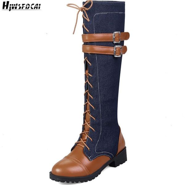 

boots hjwsfdcai belt buckle decor women round toe jeans fashion zipper ladies thicken warm knight personality mujer shoes ejwj, Black